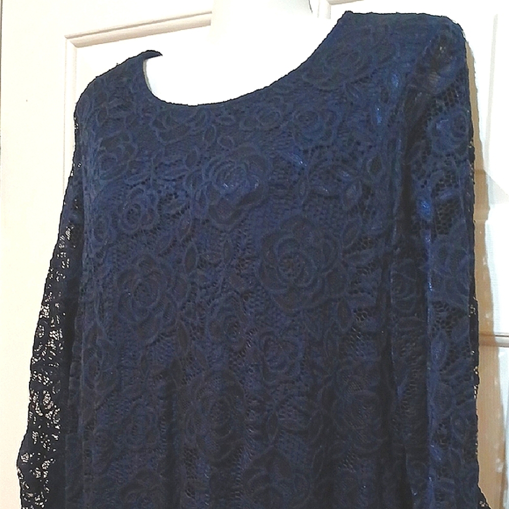 Elegant Navy Lace Long Sleeve Dress
